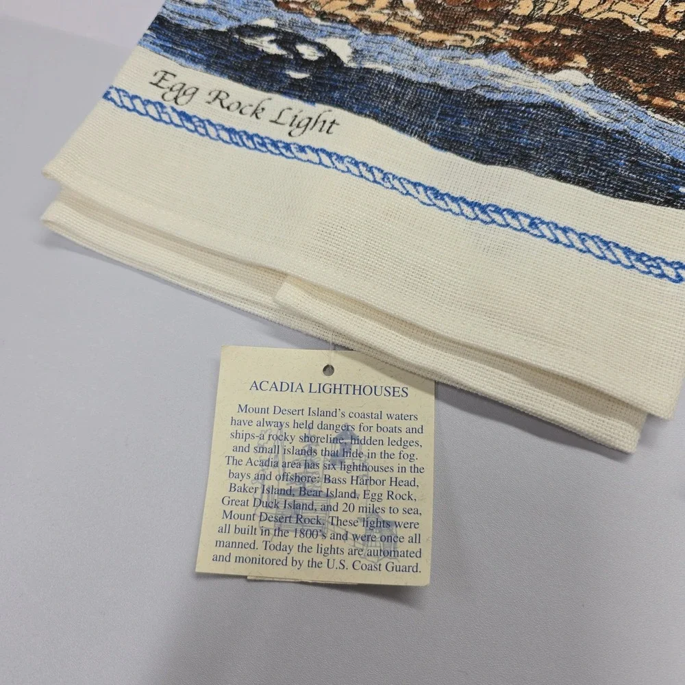 Linen‎ New England Lighthouses Tea Towel Set of 3 Maine Acadia Souvenir NWT